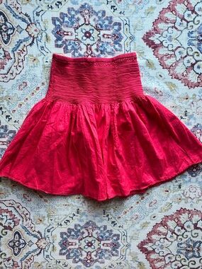 Smocked Waist Red Cotton Skirt flare euro summer XS club Monaco